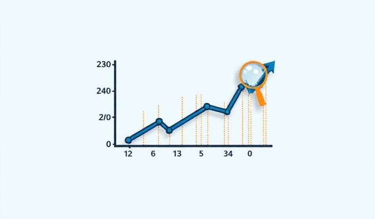 A graph showing an upward trend, with data points and a magnifying glass, symbolizing data analysis and business insights.