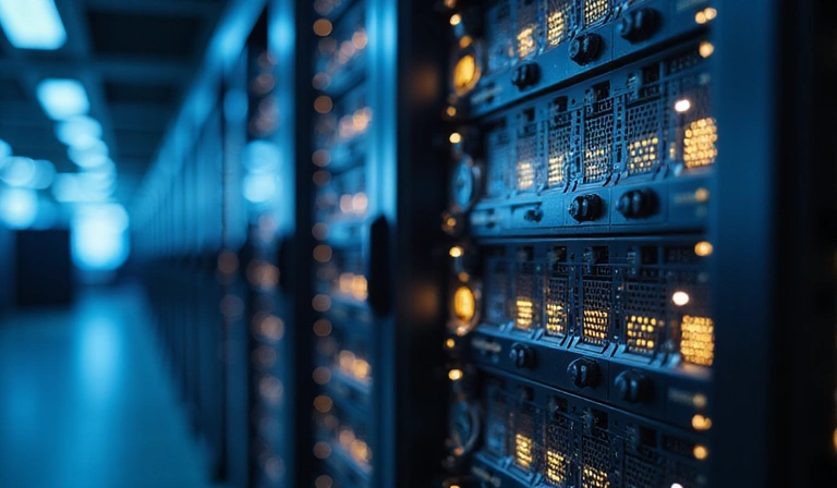 Digital cookies on a server rack representing data storage