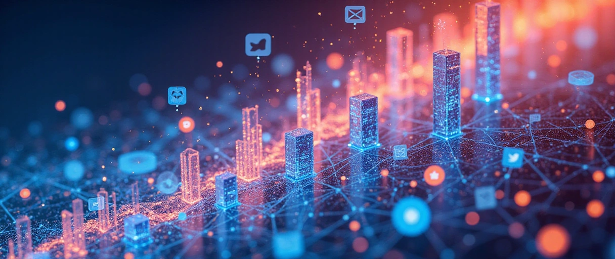 Digital marketing concept with various icons representing different services