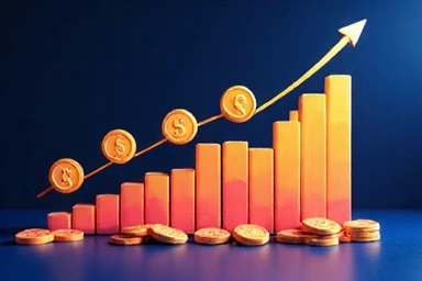 Graph showing upward trend with coin icons